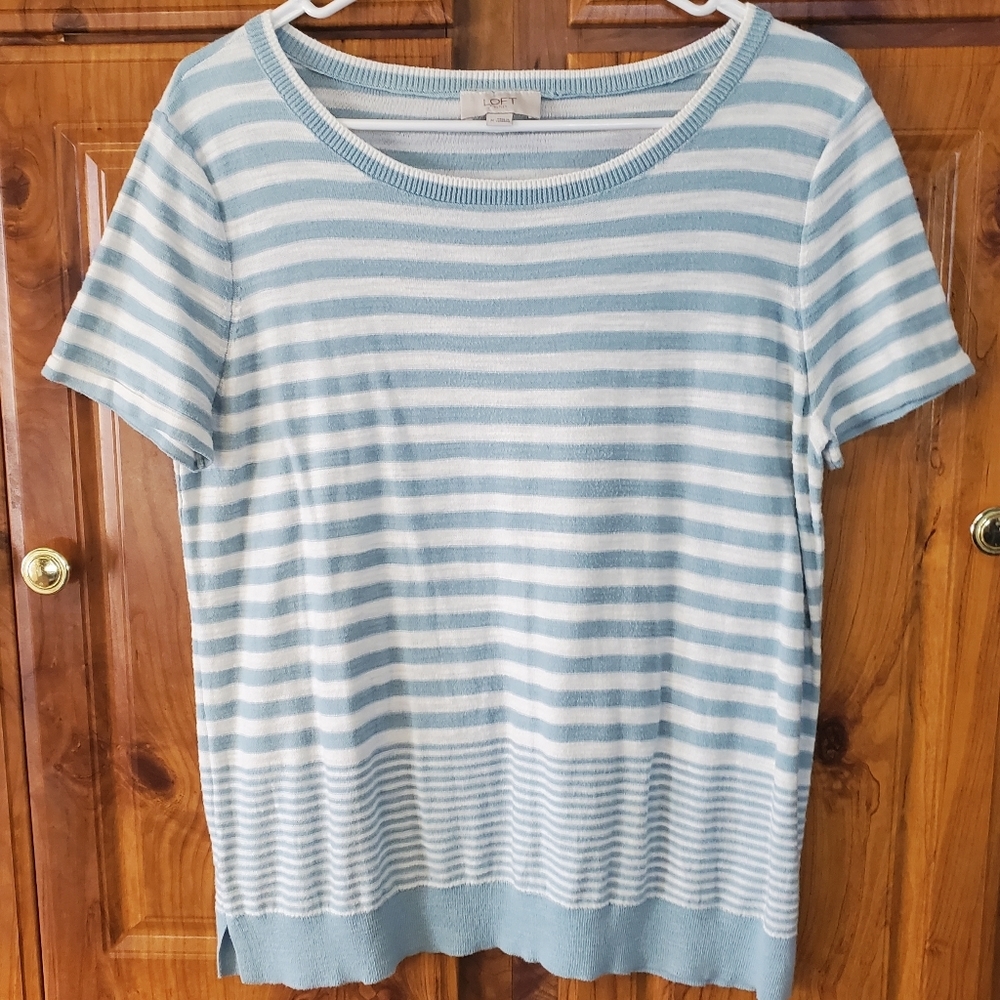 LOFT Striped Sweater Blouse 100% Cotton SIZE M